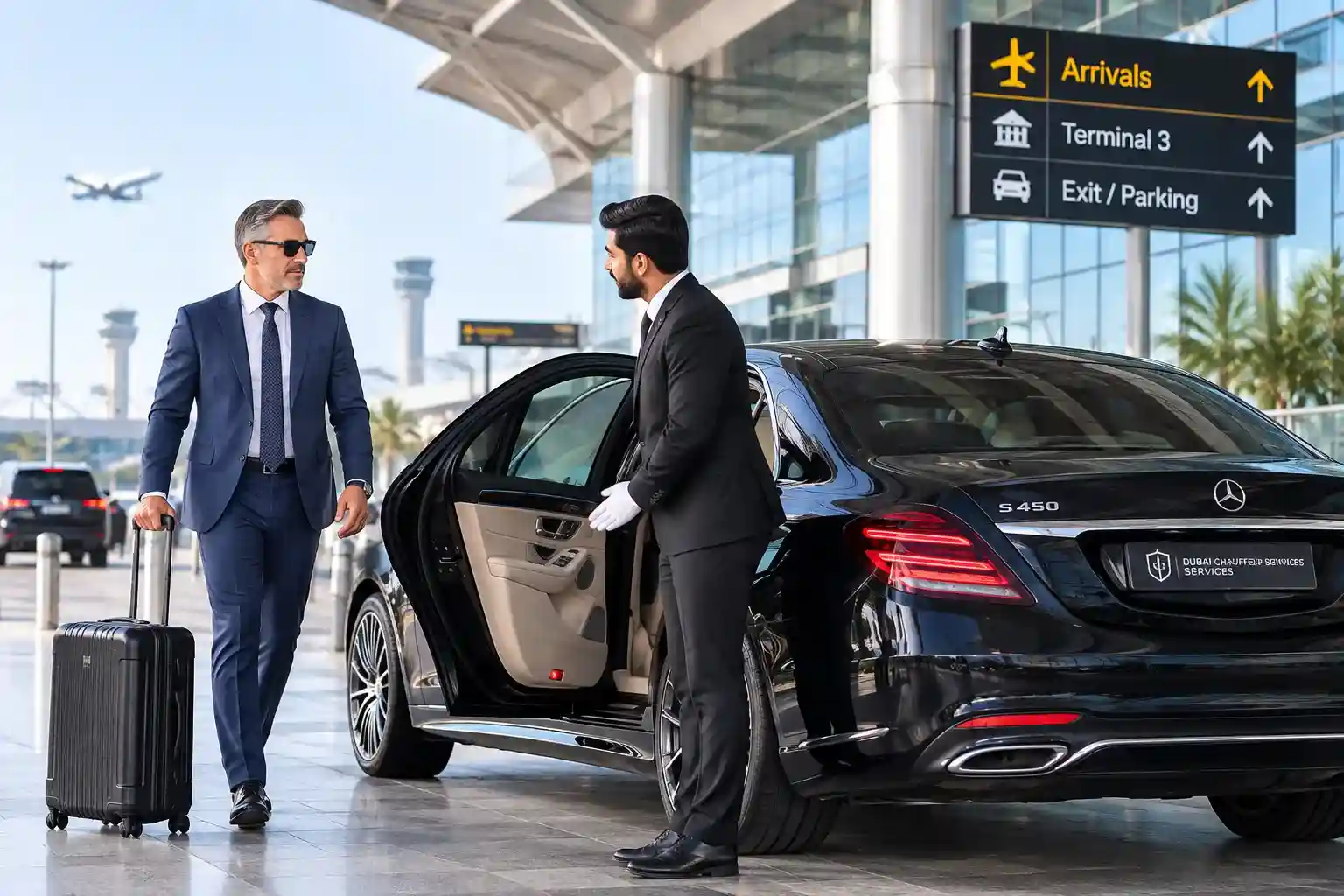 Private chauffeur airport transfer for a business traveler in Dubai