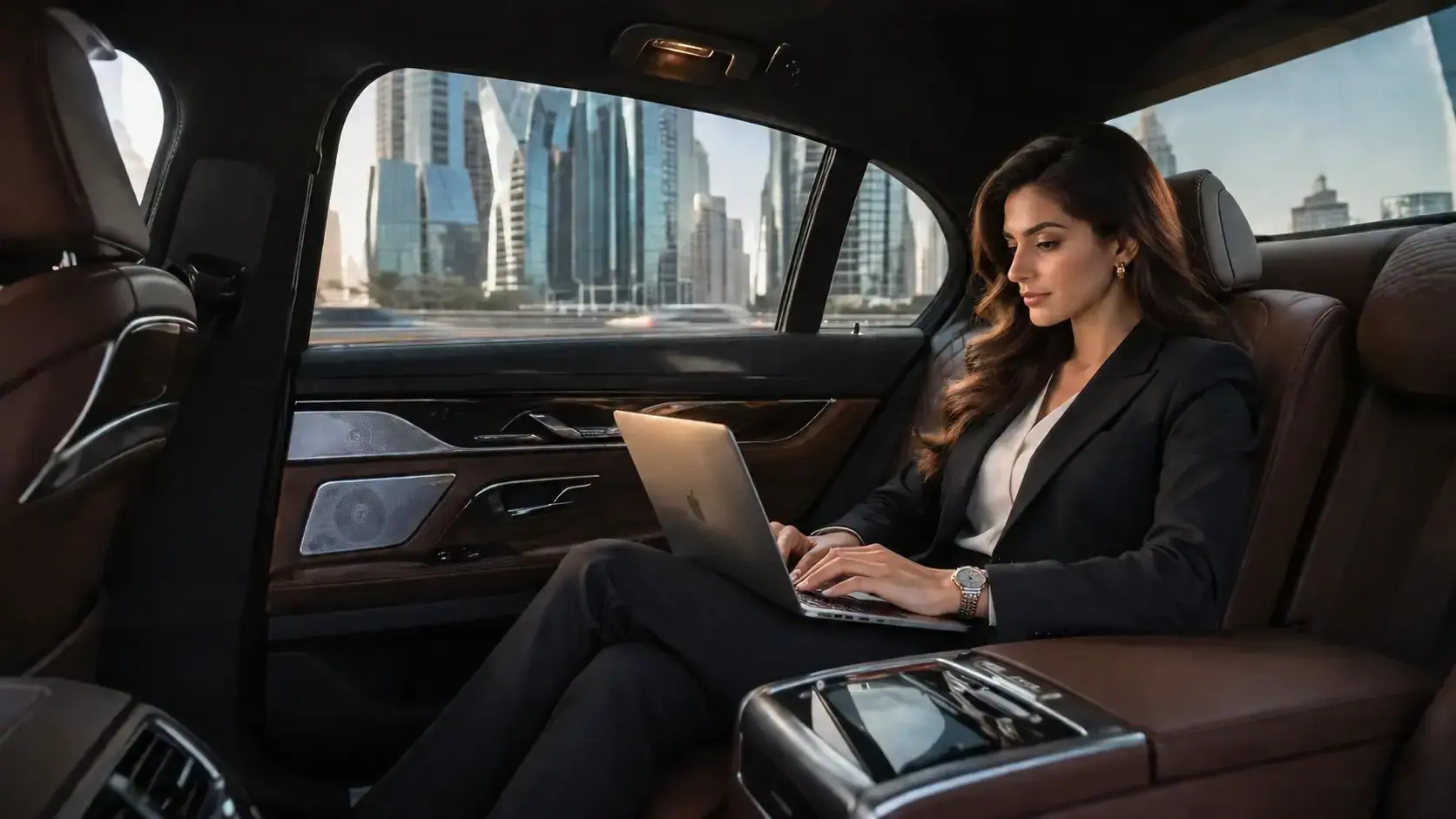 Luxury car interior during traffic